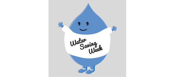 Water droplet wearing tshirt saying water saving week
