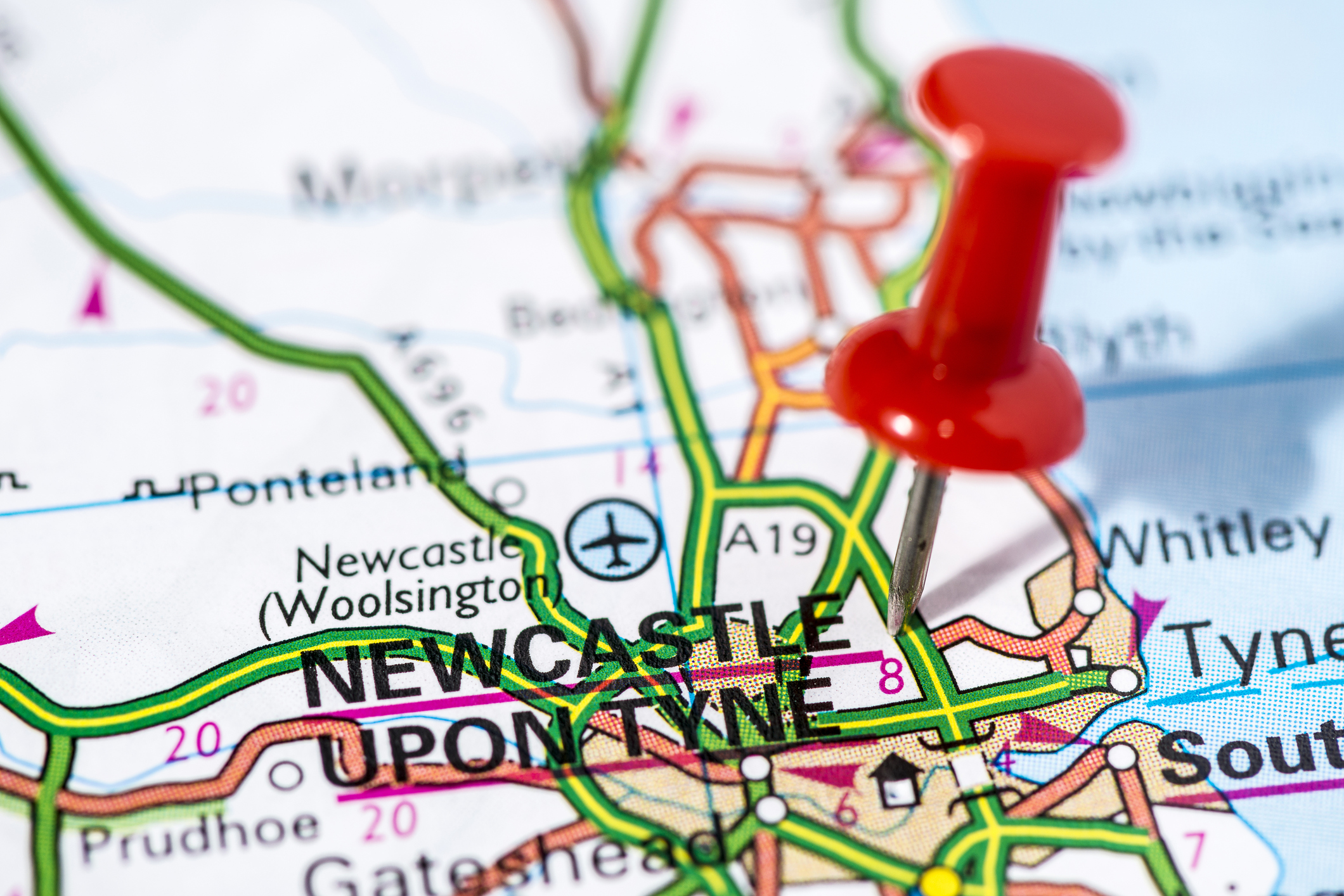red pin on Newcastle upon Tyne map
